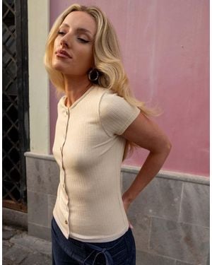 Daisy Street X Emma Jean Multi Colour Button Up Pointelle Baby Tee - Pink