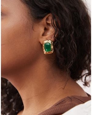 petit moments Chateau Stud Earrings With Emerald Stone - Brown