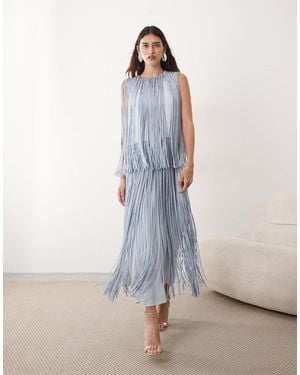 ARRANGE Tiered Fringe Maxi Dress - Blue