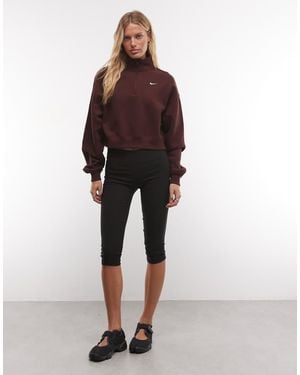 Nike Studio Fleece Sweat Met Kwart Rits, Oversized Cropped - Bruin