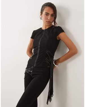 I.AM.GIA Iselda Crop Top Co-Ord Met Mesh, Imitatieleer, Franjes En Rits - Zwart