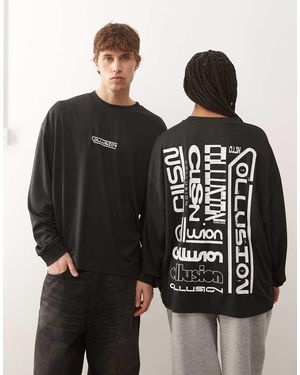 Collusion Unisex Sports Airtex Logo Printed T-shirt - Black