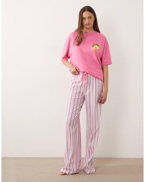 ASOS Asos Design Tall Make Lemonade Short Sleeve And Pants Sleepwear Set - Pink