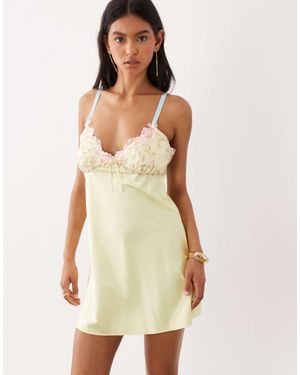 For Love & Lemons Twilight V-Neck Floral Lace Detail Slip Mini Dress - Natural