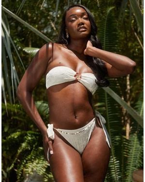 South Beach Bandeau Bikini Top With Flower Detail - Green