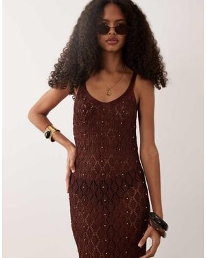 New Look Beaded Crochet Tassel Beach Maxi Dress - Brown