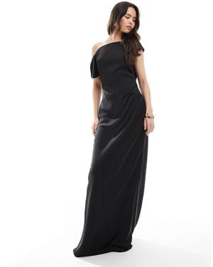 Six Stories Bridesmaid Asymmetric Satin Maxi Dress - Black