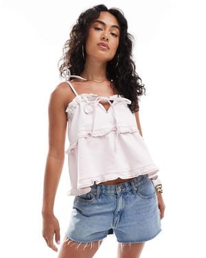 Miss Selfridge Denim Frill Swing Top - White