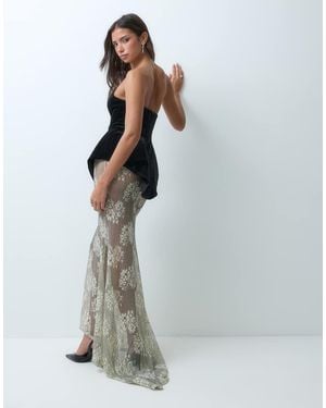 ASOS Premium Jurk Van Fluweel Met Gevormde Kanten Maxi-Rok - Wit