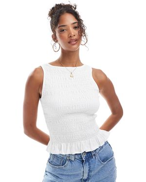 Stradivarius Ruched Tiered Detail Top - White