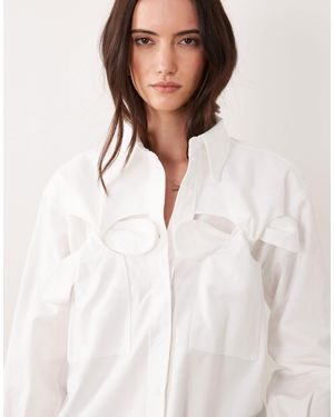 Ghospell Cotton Bow Detail Long Sleeve Shirt - White