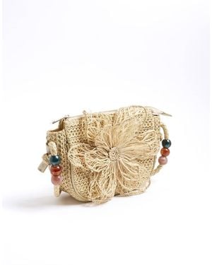 River Island 3D Raffia Flower Shoulder Bag - Metallic