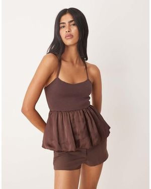 Mango Camitop Met Peplum Zoom - Bruin