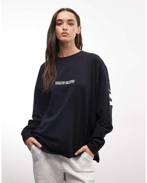 ASOS Weekend Collective Icon Oversized Long Sleeve T-shirt With Stacked Back Logo - Blue