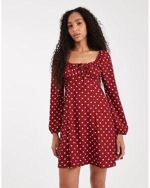 New Look Spot Long Sleeve Milkmaid Mini Dress - Red