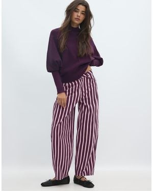 Stradivarius Batwing Sleeve Mock Neck Knit Jumper - Purple