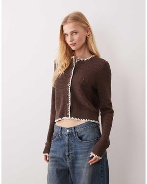 Abercrombie & Fitch V Neck Cardigan With Contrast Stitch Detail - Blue