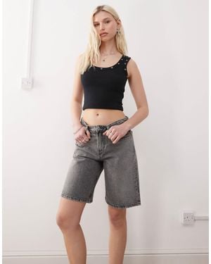 Weekday Low Waist Knee Length Denim Shorts - Gray