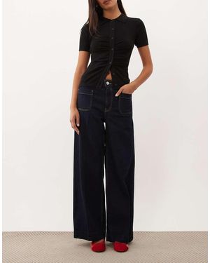 Mango Jessie 100% Katoen Jeans Met Wijde Pijpen En Zakdetails - Zwart