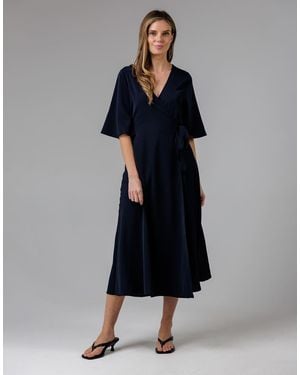 French Connection V- Neck Bell Sleeve Wrap Tie Crepe Midi Dress - Black