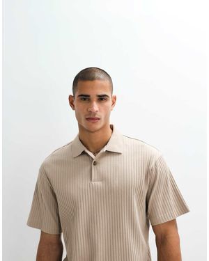 SELECTED Co-ord Ribbed Polo - Natural