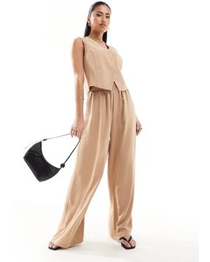 AX Paris Shirred Waist Wide Leg Trousers - Natural