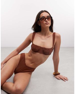Reclaimed Vintage Underwire Bikini Top With Lettuce Hem Edge - Brown