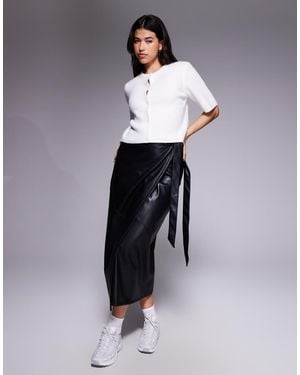 ASOS Faux Leather Wrap Midi Skirt - Blue