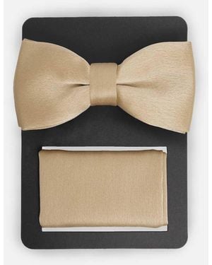 Maya Satin Bow Tie Pocket Square Set - Black