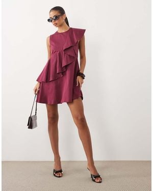 Y.A.S Asymmetric Frill Mini Dress - Red