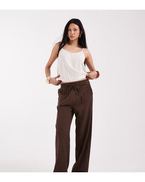 ONLY Wide Leg Linen Look Trousers - Brown