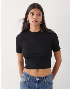 Collusion Lettuce Edge Ribbed T-shirt - Black