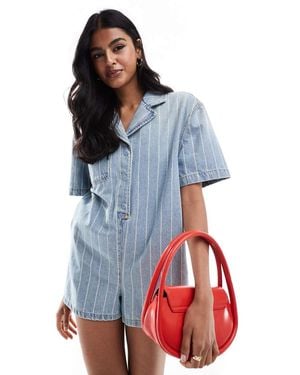 ASOS Denim Boxy Shirt Playsuit - Blue