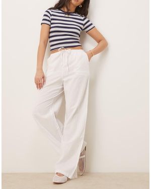 Gina Tricot Wide Leg Linen Blend Trousers With Drawstring Waist - Natural