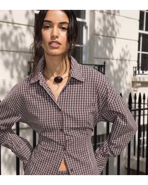 Kaiia Exclusive Cinch Waist Button Through Shirt Co-Ord - Brown