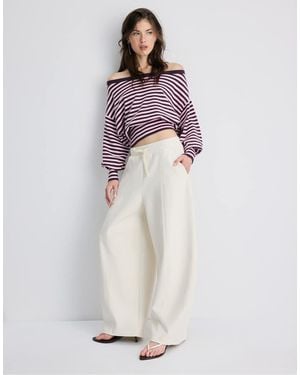 Stradivarius Asymmetric Ribbed Hem Knit Jumper - White