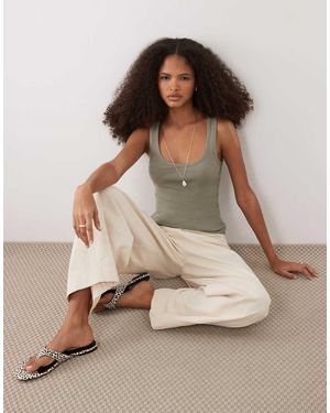 Brave Soul Ribbed Scoop Neck Tank Top - Brown