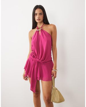 Tiger Mist Indigo 2.0 Halterneck Drape Tie Side Multiway Chiffon Mini Dress - Pink