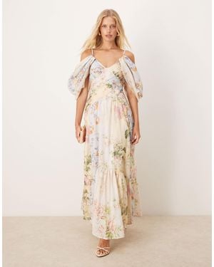ASOS Pleat Bodice Maxi Dress With Full Skirt - Natural