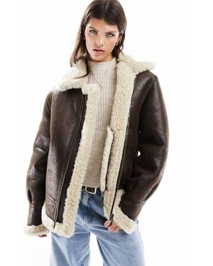 Mango Shearling Detail Aviator Jacket - Brown