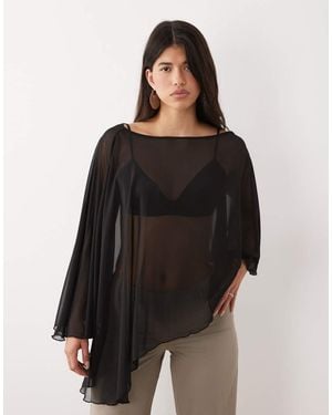 Fashionkilla Exclusive Chiffon Asymmetric Hem Cape Top - Black