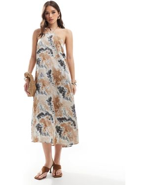 Object – satin-maxikleid mit neckholder und batikmuster - Natur