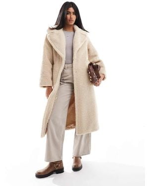 Stradivarius Longline Borg Coat - Natural
