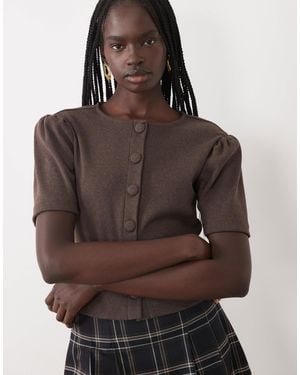 Miss Selfridge Puff Sleeve Button Down Top Co-ord - Brown