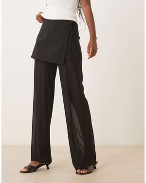 ASOS Mixed Fabric Mesh Trouser With Tie Side Skirt Overlay - Brown