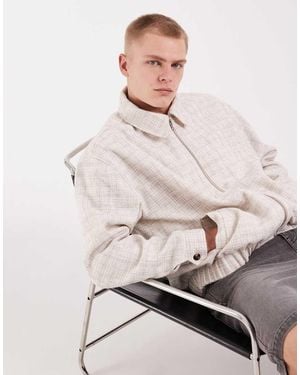 ASOS Textured Checked Harrington Jacket - Natural