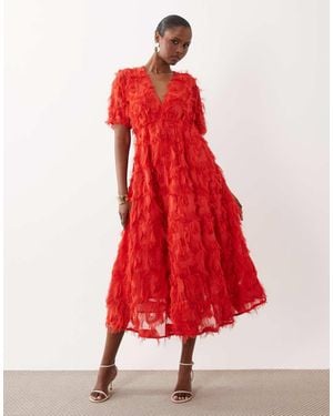 Y.A.S Textured V Neck Midi Dress