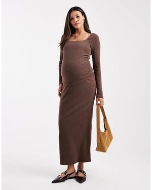 ASOS Asos Design Maternity Ribbed Maxi Skirt - Brown