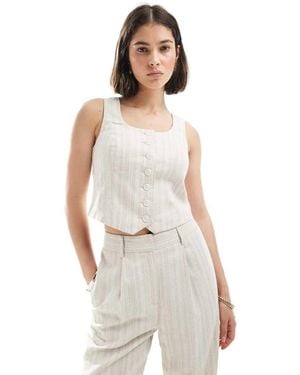 New Look Linen-blend Stripe Scoop Neck Waistcoat - White