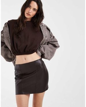 ONLY Falda Mini De Cuero Sintético Marrón Oscuro - Negro